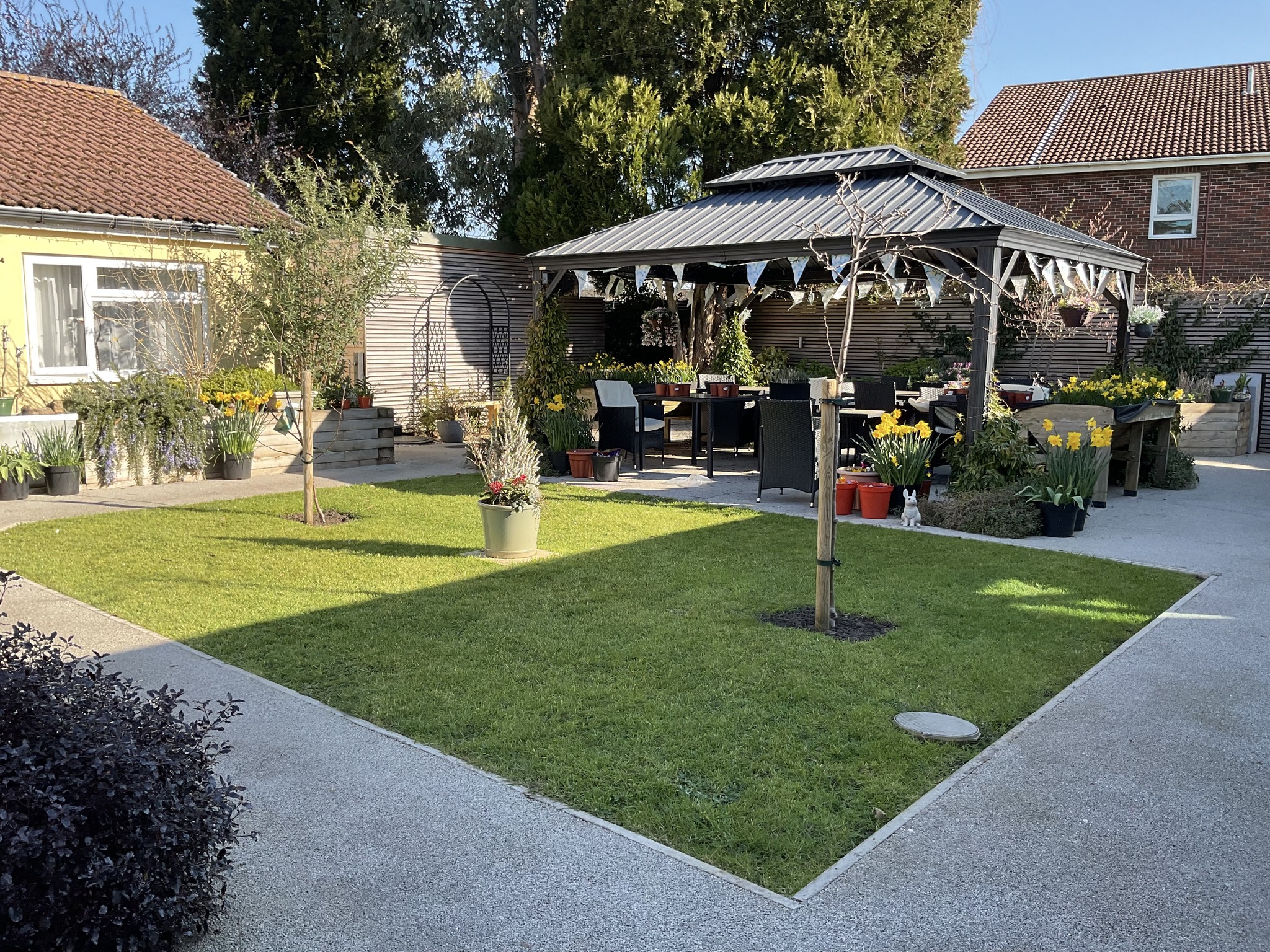 Dementia-friendly garden at Danesbrook House care home Cardiff